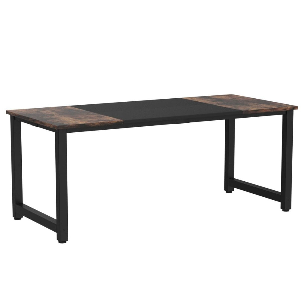 70.8”Executive Desk, Large Office Computer Desk with Thicken Frame, Modern Simple Workstation Business Furniture for Home Office, Rustic Brown/Black