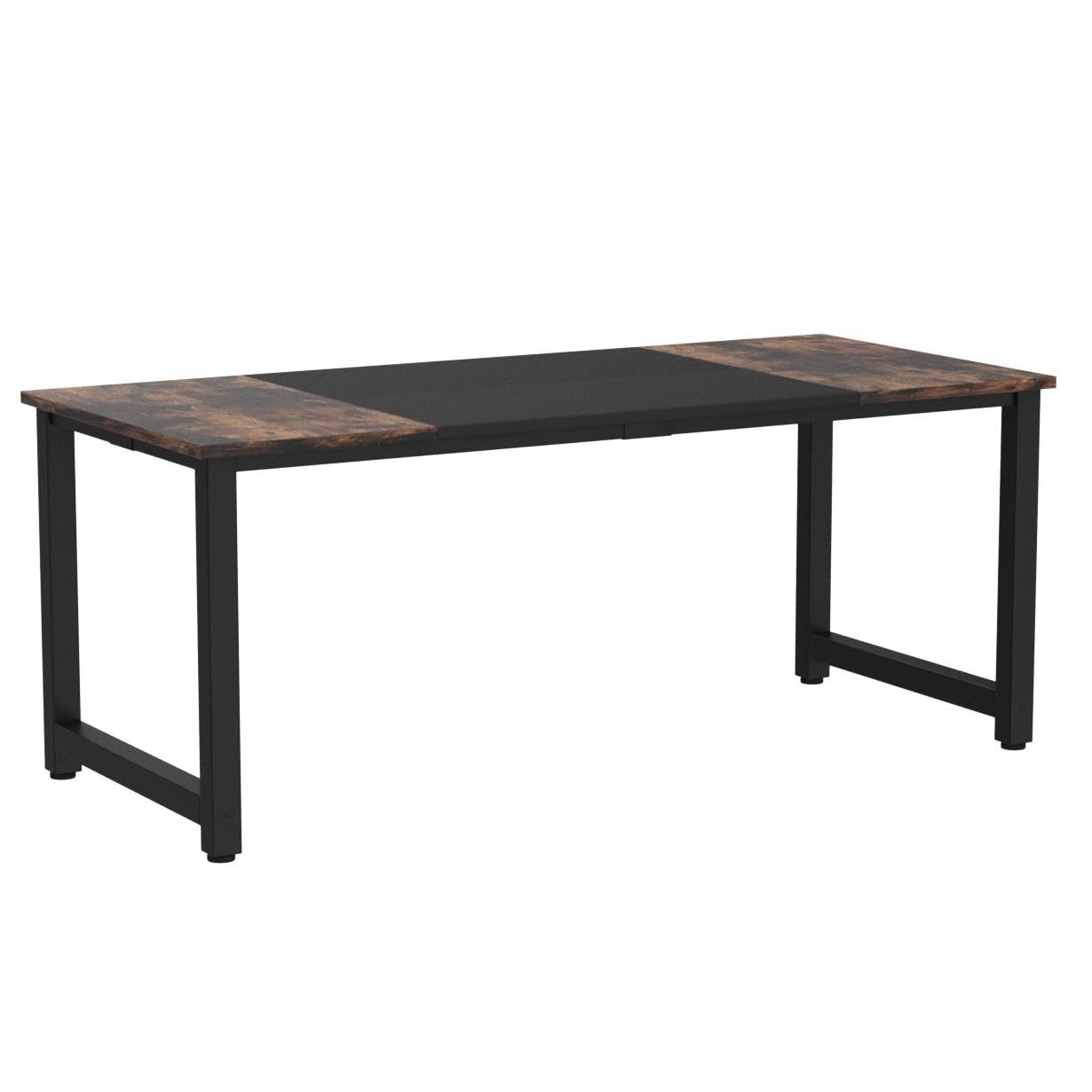 70.8”Executive Desk, Large Office Computer Desk with Thicken Frame, Modern Simple Workstation Business Furniture for Home Office, Rustic Brown/Black
