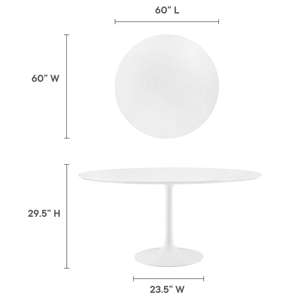 Modway Lippa 60" Mid-Century Modern Dining Table with Round Top and Pedestal Base in White