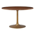 Modway Lippa 48 Inch Round Wood Dining Table with Metal Pedestal in Brass Walnut - Modern Industrial Dining Table for 4 People - Solid Wood Tulip Kitchen Table
