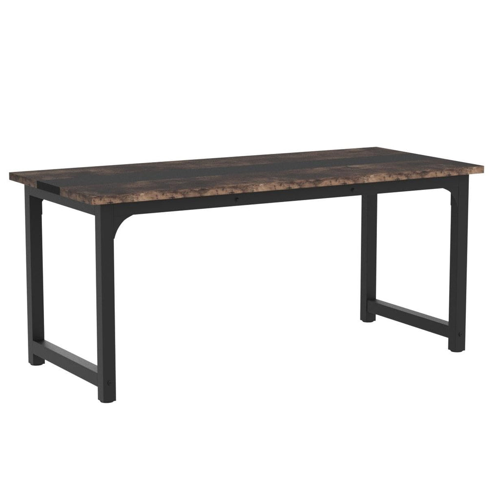 70.8”Executive Desk, Large Office Computer Desk with Thicken Frame, Modern Simple Workstation Business Furniture for Home Office, Vintage Brown/Black