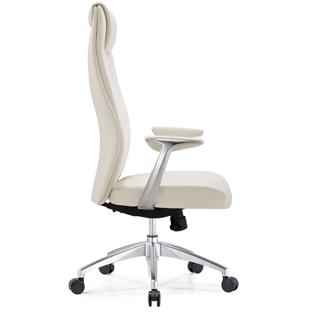 Modern Franklin Genuine Leather Adjustable Executive Chair with Aluminum Base - White