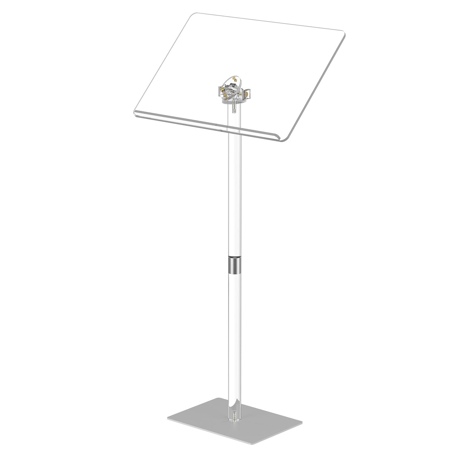 Acrylic Podium Stand, Angle Adjustable, Modern Lecterns & Pulpits for Classroom, Concert, Church, Speech, Easy Assembly, Metal Base, 23.6" L x 15.7" W x 42.3" H, Clear
