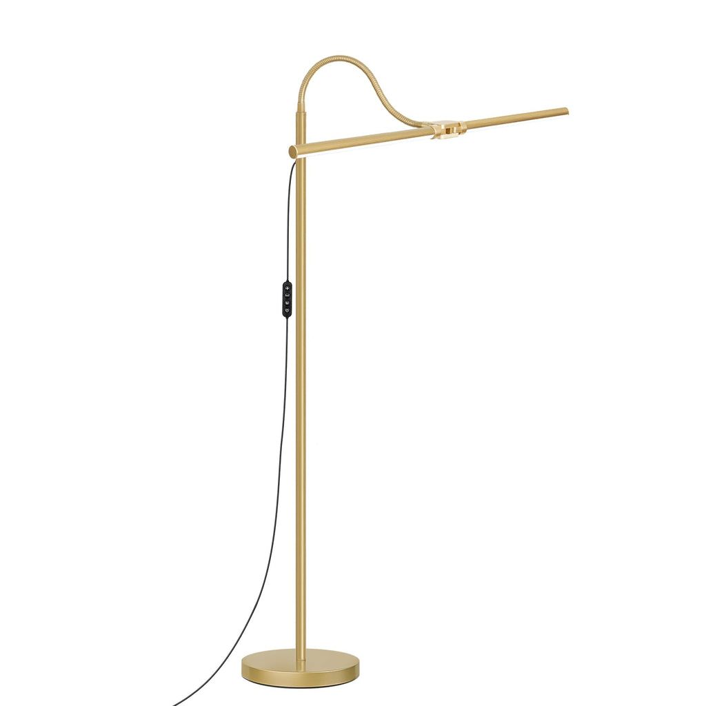 Gold Floor Lamp, 18W/2000LM Bright LED Floor Lamp for Living Room Office, Adjustable Gooseneck Dimmable Standing Task Lamp for Reading, Study, Arts, Eye Caring Craft Light for Sewing Tatoo Puzzle
