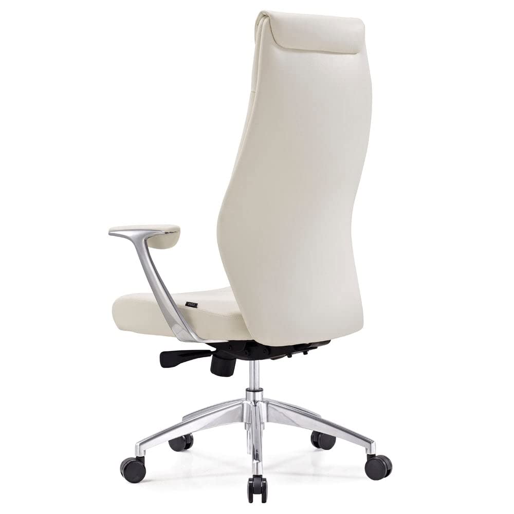 Modern Franklin Genuine Leather Adjustable Executive Chair with Aluminum Base - White