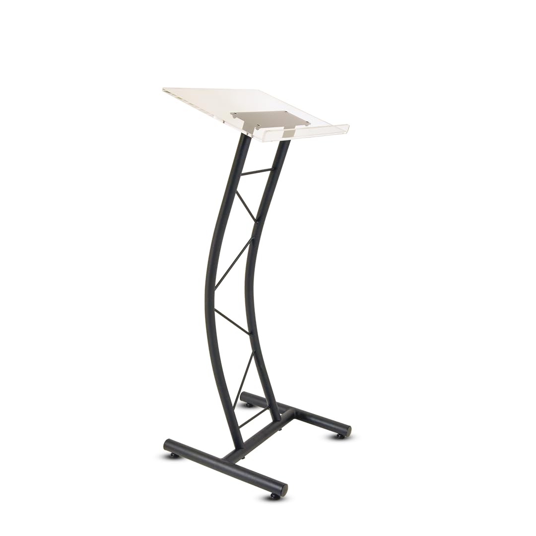 Curved Metal Lectern with Acrylic Top, Stainless Steel Lectern Body and Clear Acrylic Top - Striking and Elegant for All Spaces