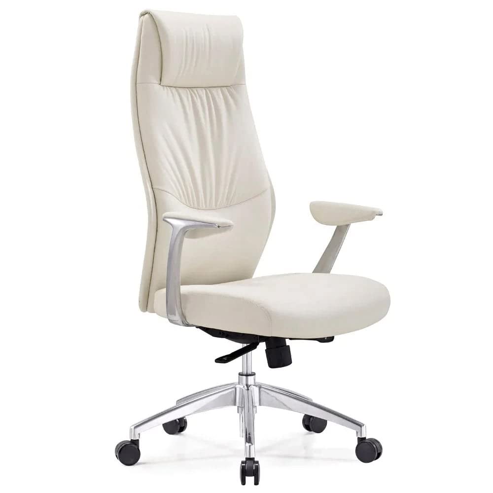 Modern Franklin Genuine Leather Adjustable Executive Chair with Aluminum Base - White