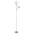 67134 72" Torchiere Floor Lamp and Adjustable Reading Light, Silver, Frosted Shade, Dual Rotary Switch, 3-Step Dimming, Modern Lighting for Living Room or Office, Timeless