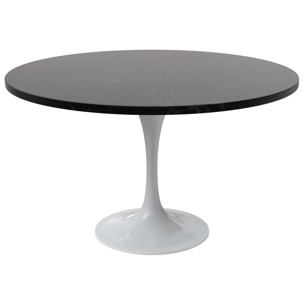 Verve Mid-Century Modern 48 Inch Round Dining Table, MDF Wood Tabletop with White Steel Pedestal Base, Large Pedestal Kitchen & Dining Room Table, Breakfast Nook Table (Black)