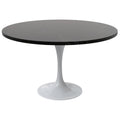 Verve Mid-Century Modern 48 Inch Round Dining Table, MDF Wood Tabletop with White Steel Pedestal Base, Large Pedestal Kitchen & Dining Room Table, Breakfast Nook Table (Black)