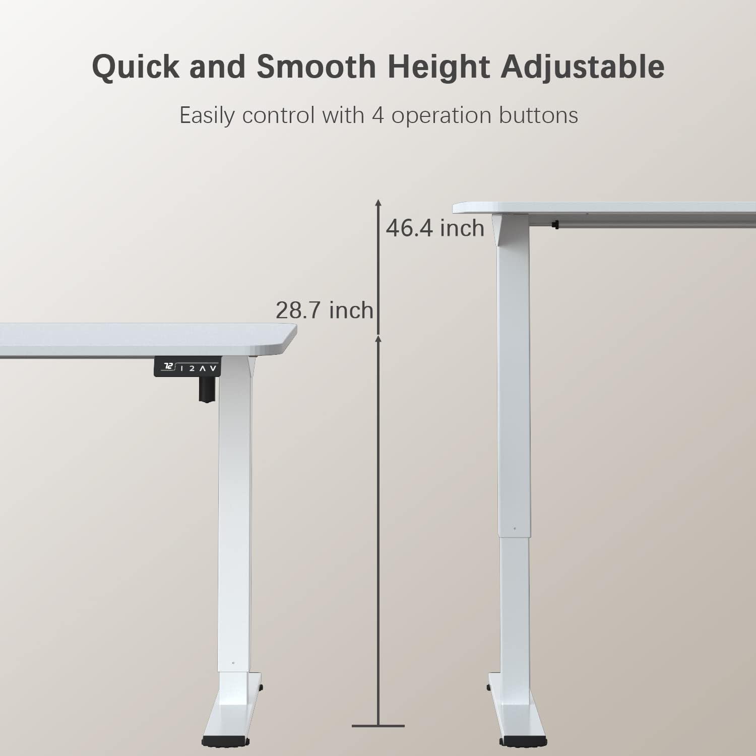 Electric Height Adjustable Standing Desk Large 48 x 24 Inches Sit Stand up Desk Home Office Computer Desk Memory Preset with T-Shaped Metal Bracket, White