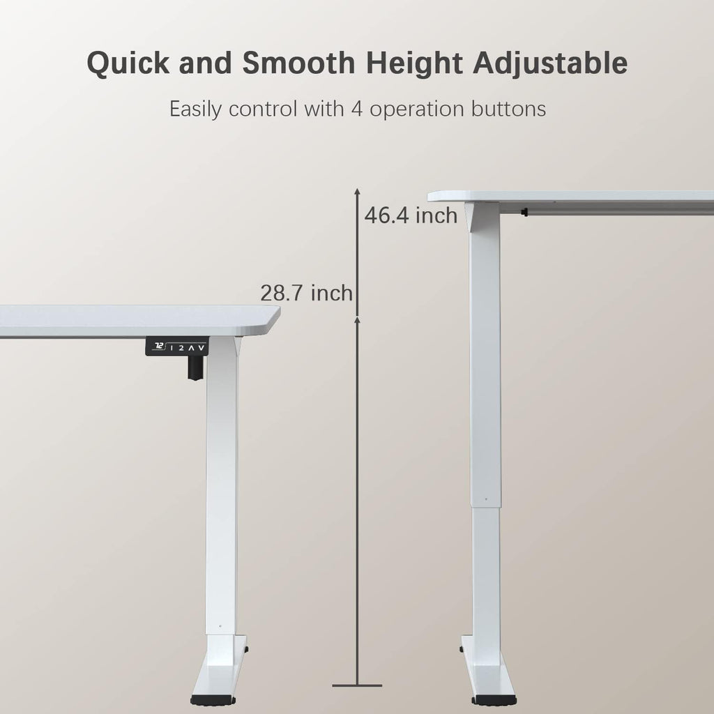 Electric Height Adjustable Standing Desk Large 55 x 24 Inches Sit Stand up Desk Home Office Computer Desk Memory Preset with T-Shaped Metal Bracket, White