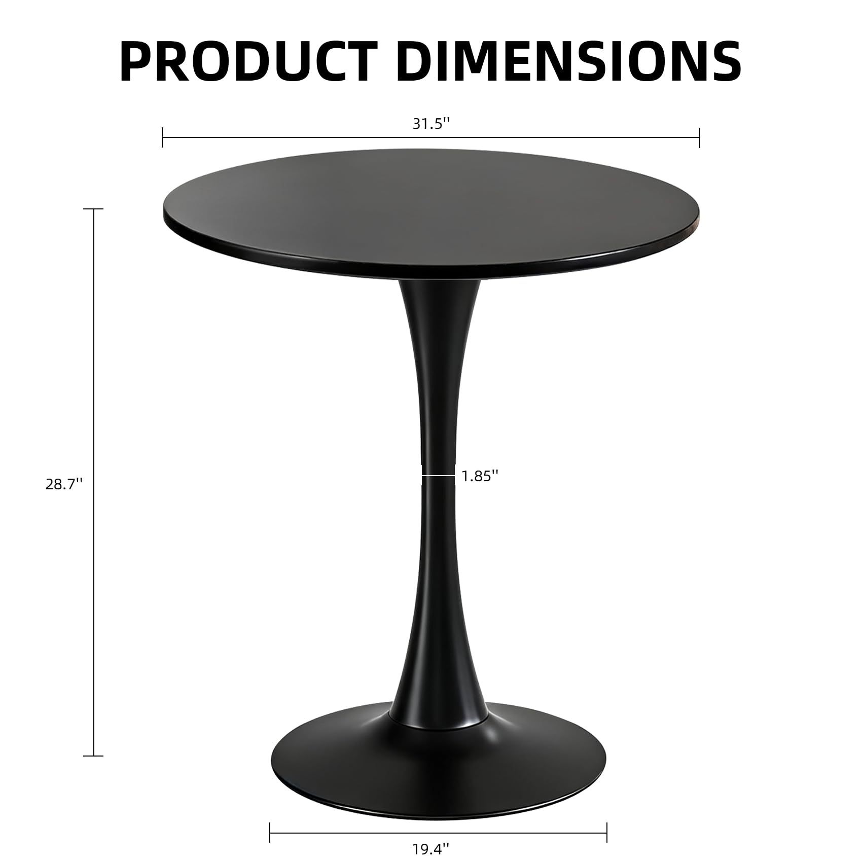 Hansweld Round Dining Table, 31.5" Circle Tulip Table with Thickened Tabletop & Metal Pedestal, Mid Century Modern Bistro Table for Kitchen, Small Places, Living Room, Cafe (Black)