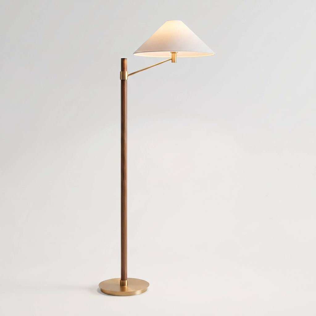 64" High Aged Brass and Wood Finish Floor Lamp