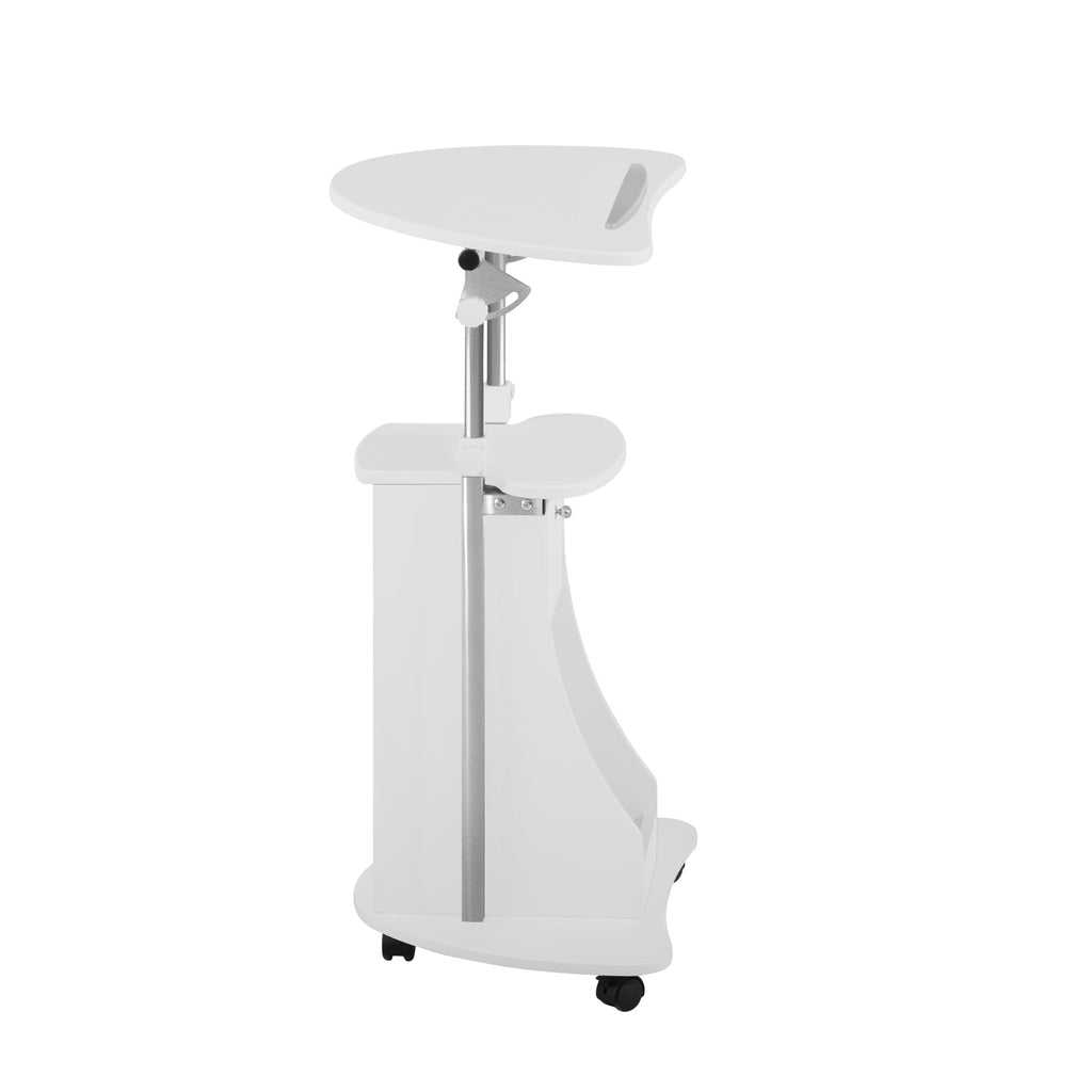 Adjustable Height Rolling Laptop Cart with Storage, Sit to Stand Desk with Wheels, Podium Stand or Medical Cart, White