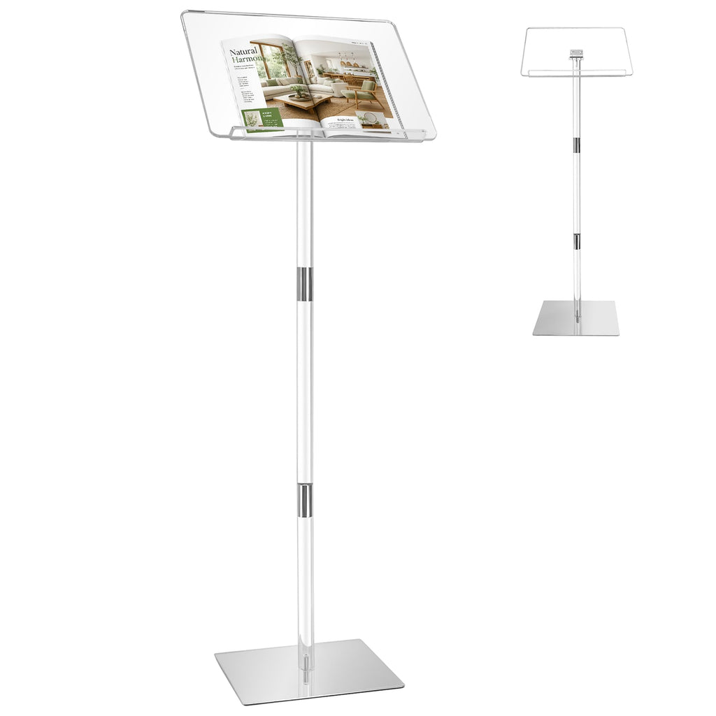Podium Stand, Lecterns & Podiums, Acrylic Adjustable Angles with Metal Base, Podium for Church, Weddings, Classroom, Speech, 16" L x 12" W x 48" H (Clear)