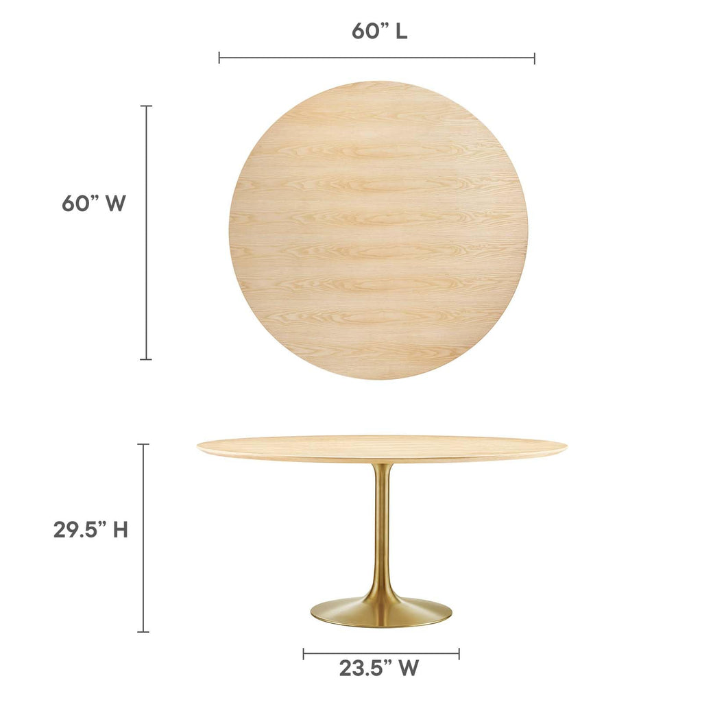 Modway Lippa Dining Table, 60", Gold Natural