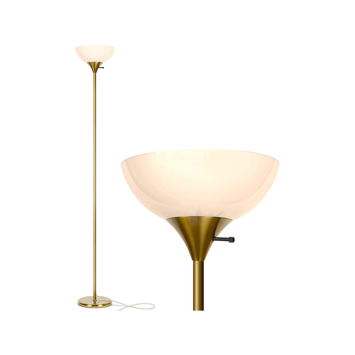 Sky Dome Dimmable LED Floor Lamp, Torchiere Floor Lamp for Living Room, Bedroom, & Office – Tall Torch Standing Lamp for Reading, Modern Home Decor – Brass/Gold