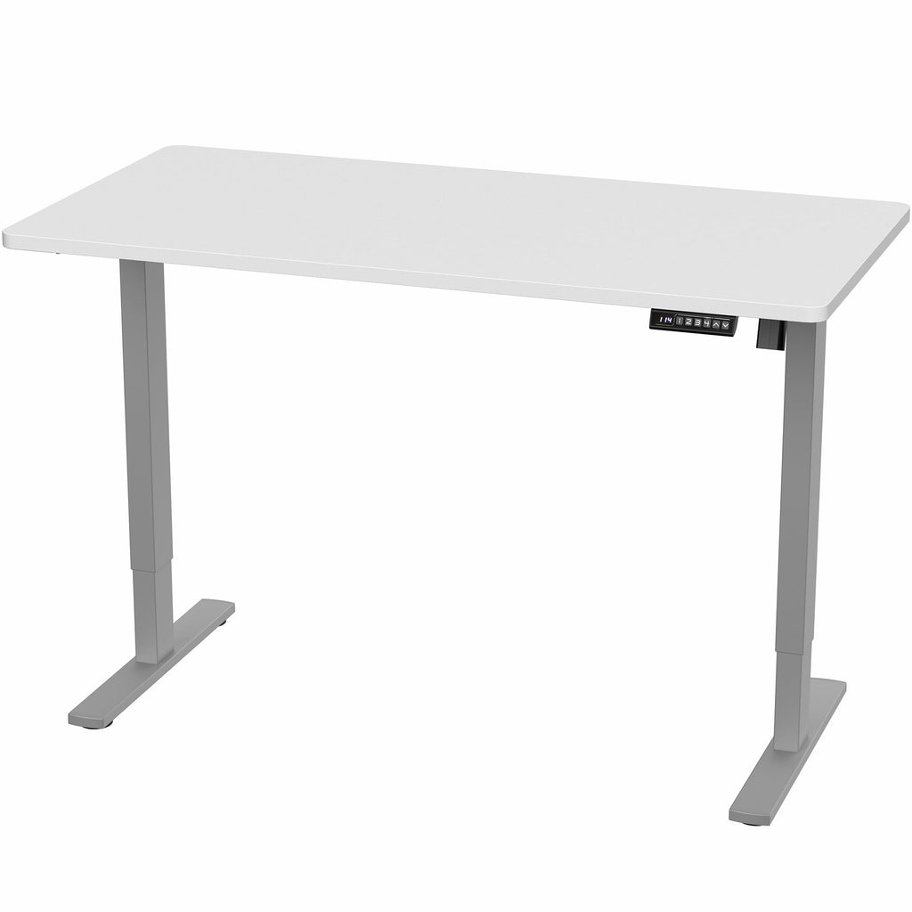 Electric 55 x 28 in Standing Desk, Memory Height Adjustment, 1B Series, Holds 220 lbs, One-Piece White Top, Gray Frame