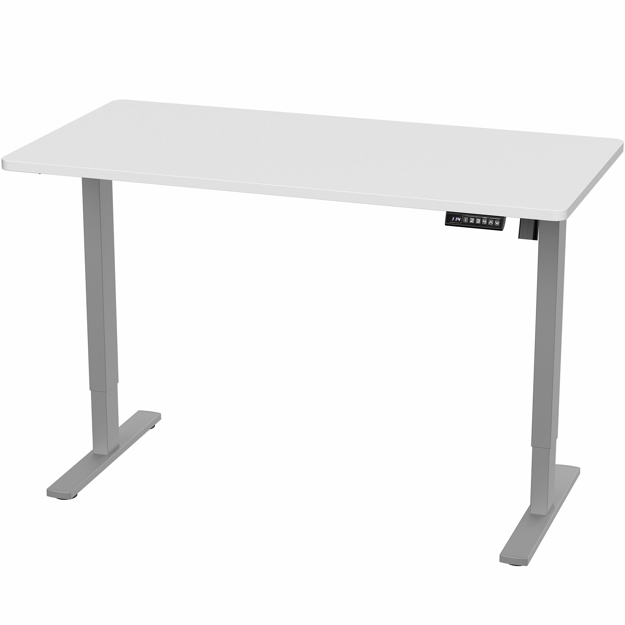 Electric 55 x 28 in Standing Desk, Memory Height Adjustment, 1B Series, Holds 220 lbs, One-Piece White Top, Gray Frame