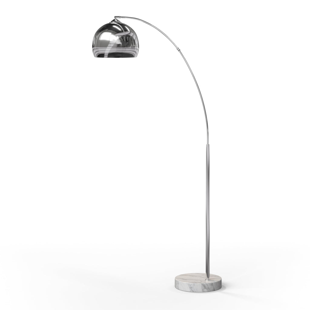 Arquer 68.1" Arc Floor Lamp for Living Rooms, Home Offices, Dining Rooms, Bedrooms with Faux White Marble Base and Chrome Bell Shade