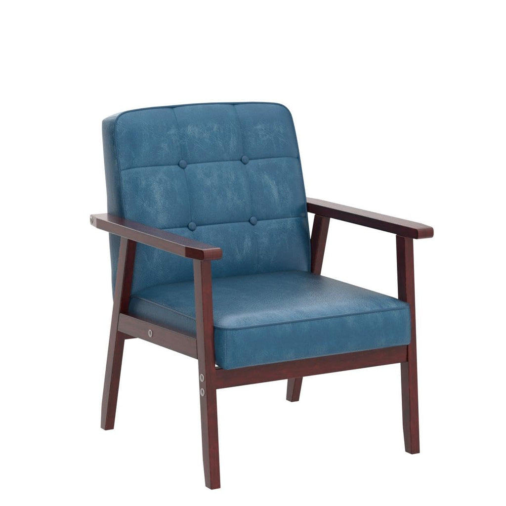 Accent Chairs Set of 2, Mid Century Modern Accent Chair, Retro Wood and Leather Armchairs Side Chair, Lounge Reading Comfy Arm Chair for Living Room, Bedroom, Office (Blue)