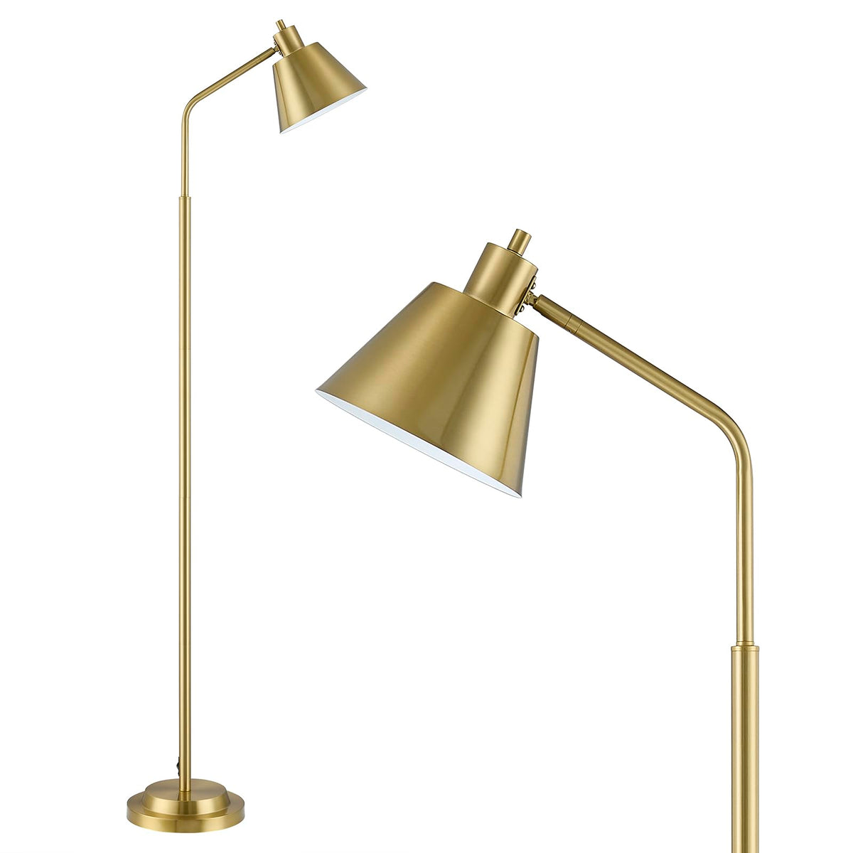 Upgraded Double-Base Gold Floor Lamp, Adjustable Lamp Head-65.3"