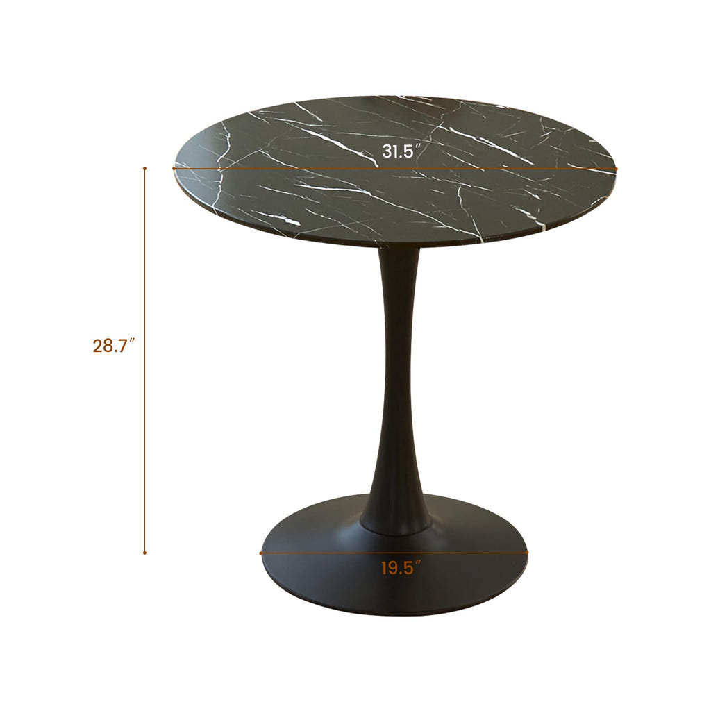Hansweld Round Dining Table, 31.5" Circle Tulip Table with Thickened Tabletop & Metal Pedestal, Mid Century Modern Bistro Table for Kitchen, Small Places, Living Room, Cafe (Marble Pattern Black)