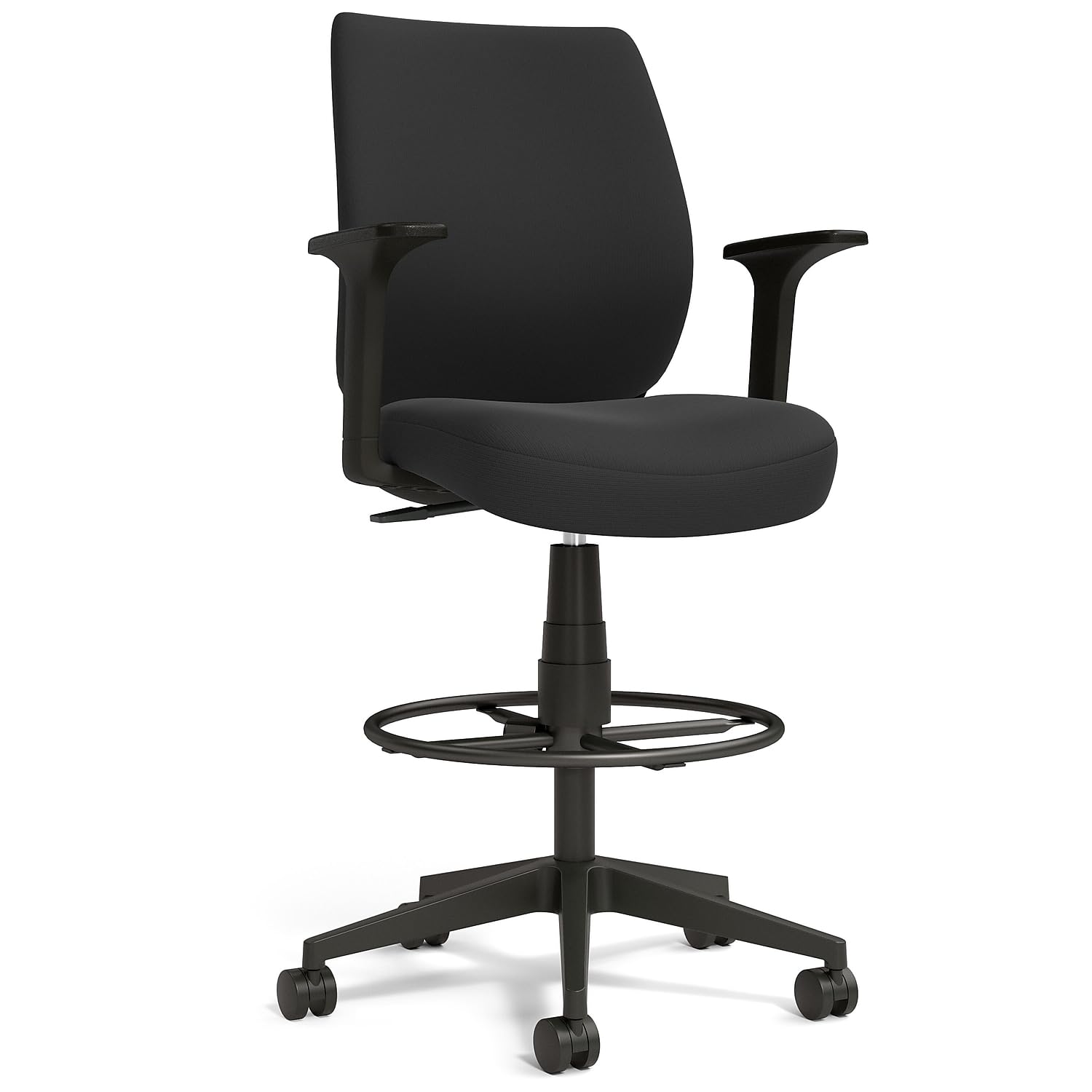 Drafting Stool, Fabric, Footrest, Black