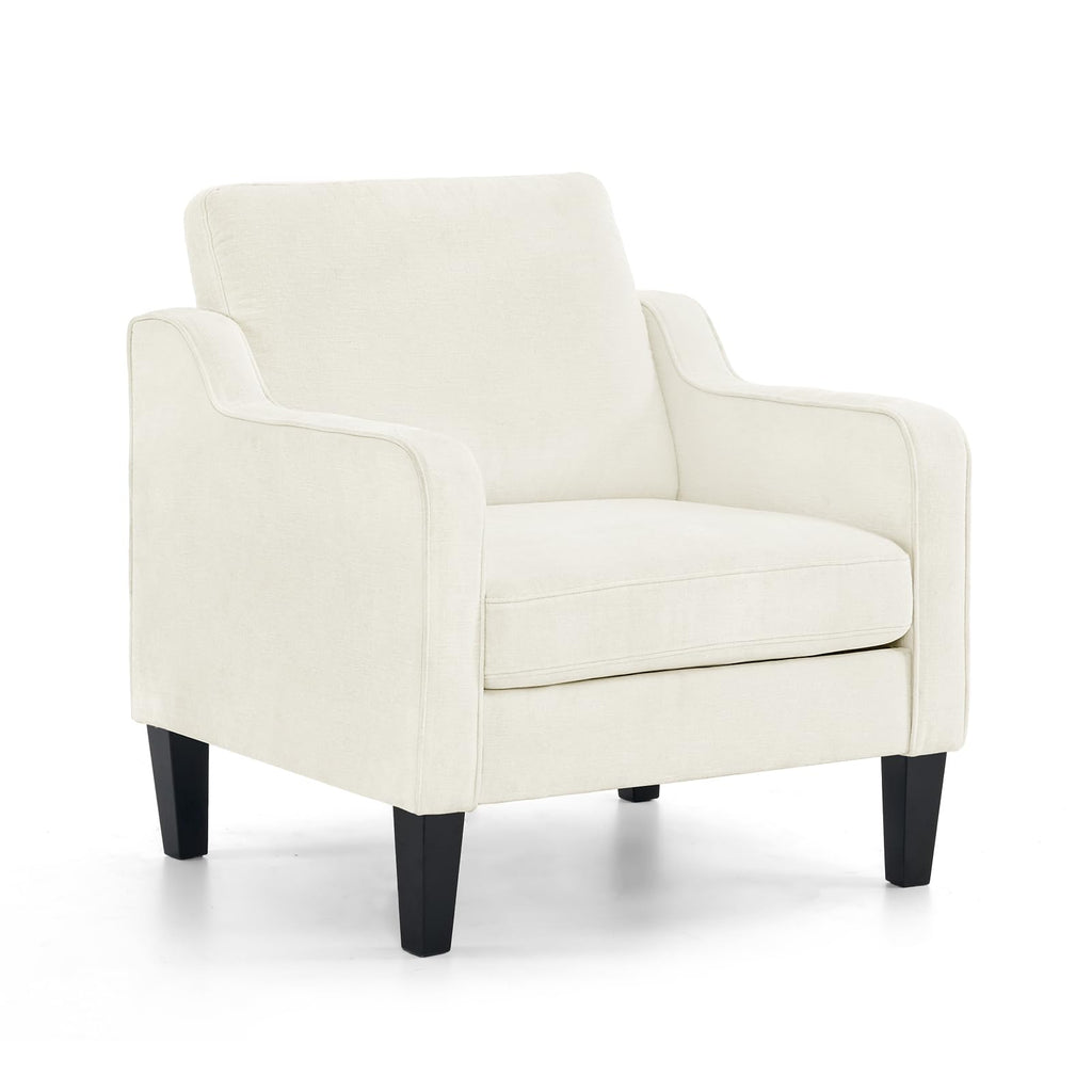 White Accent Chair Soft Chenille Comfy Arm Chair Mid Century Modern Sofa Chair for Small Spaces Bedroom, Office, Apartment, Lounge (Creamy White)