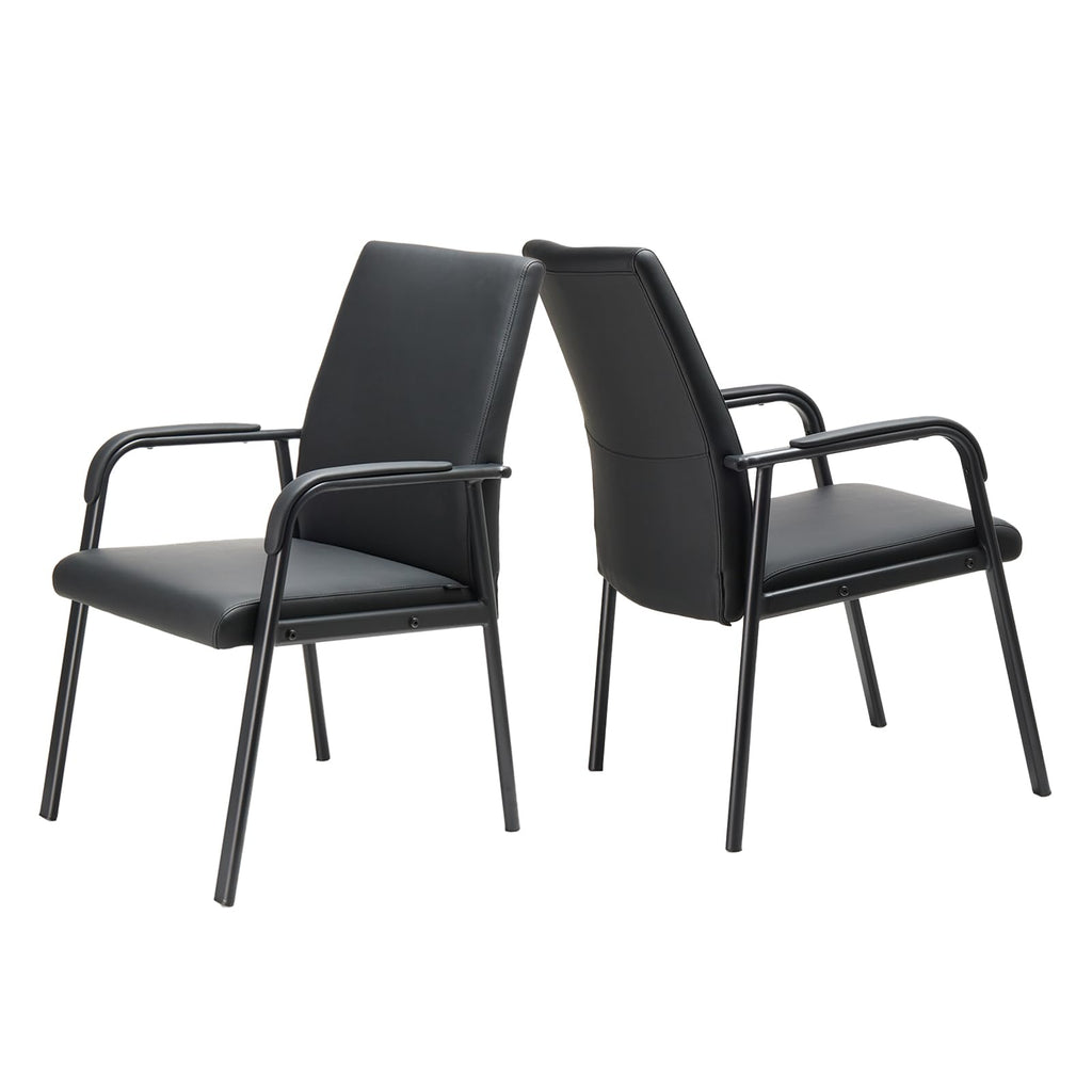 2 Pack Office Guest Reception Chair 600 lbs Capacity Leather Conference Room Chairs with Padded Armrests No Wheels Desk Chair Black
