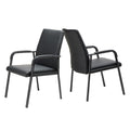 2 Pack Office Guest Reception Chair 600 lbs Capacity Leather Conference Room Chairs with Padded Armrests No Wheels Desk Chair Black