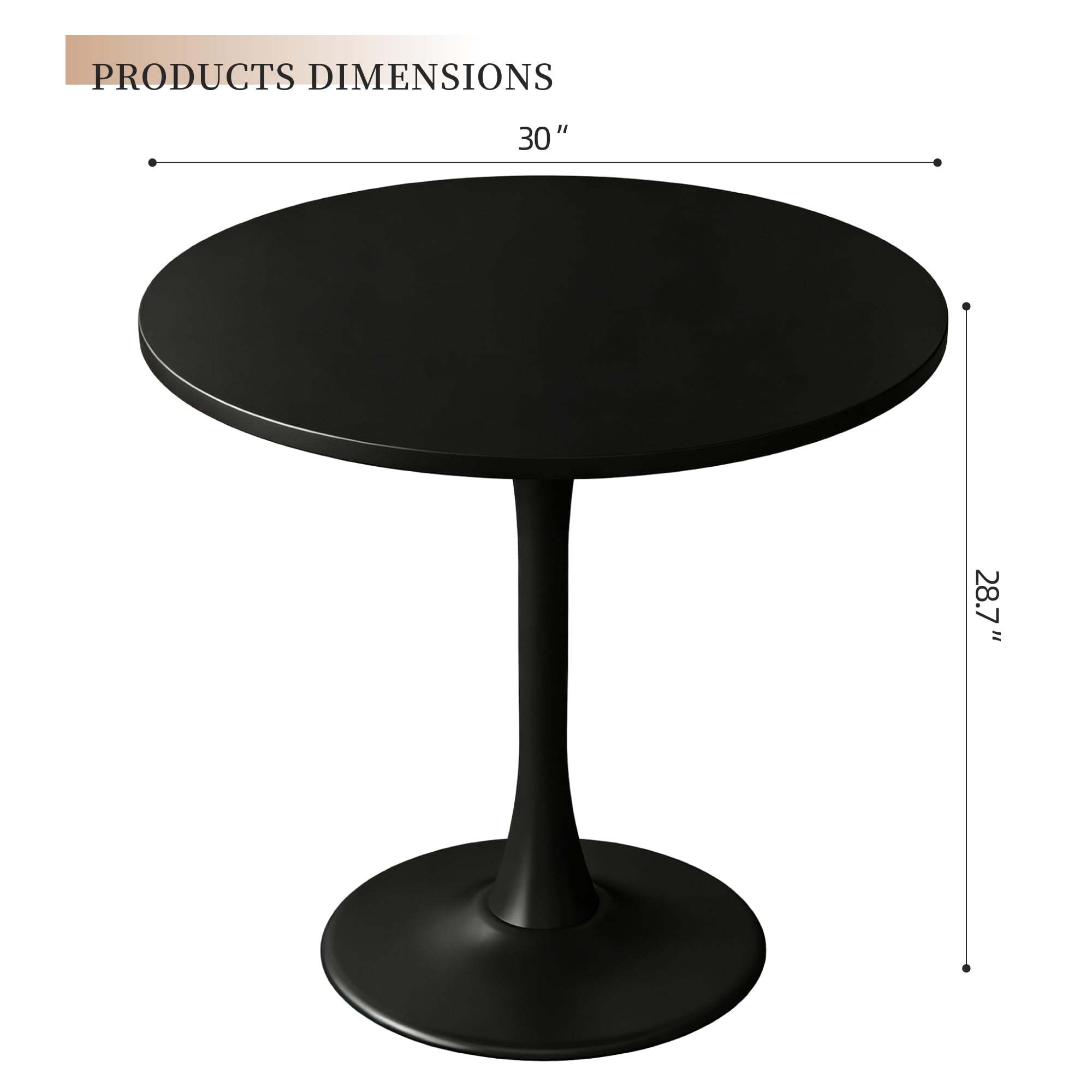 Kasinali Round Dining Table 30" Circle Tulip Table with Wood Thickened Tabletop & Sturdy Metal Pedestal Mid Century Modern Leisure Bistro Kitchen Tables 4 People Small Places Living Room Cafe,Black