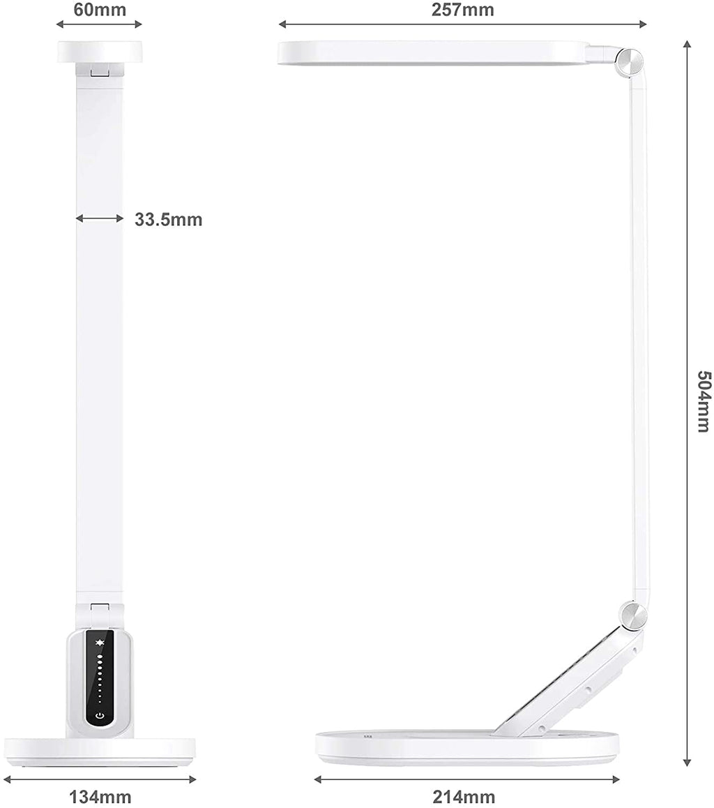 Desk Lamp, for Eye Care, Dimmable Table Lamp with 5 Colour Modes, 72 LEDs with USB Charging Port, Touch Control and Memory Function, Office Lamp