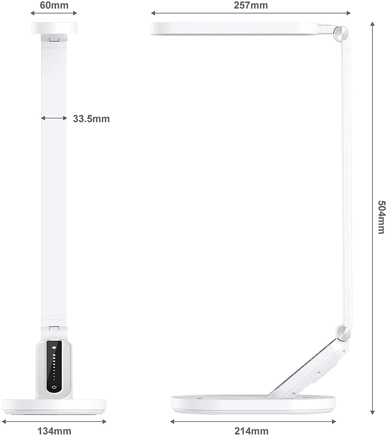 Desk Lamp, for Eye Care, Dimmable Table Lamp with 5 Colour Modes, 72 LEDs with USB Charging Port, Touch Control and Memory Function, Office Lamp