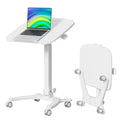Foldable Mobile Standing Desk, 27"×21" Portable Rolling Laptop Cart with 90° Tiltable Board, Height Adjustable Workstation with Wheels, Folding Table for Home Office, White