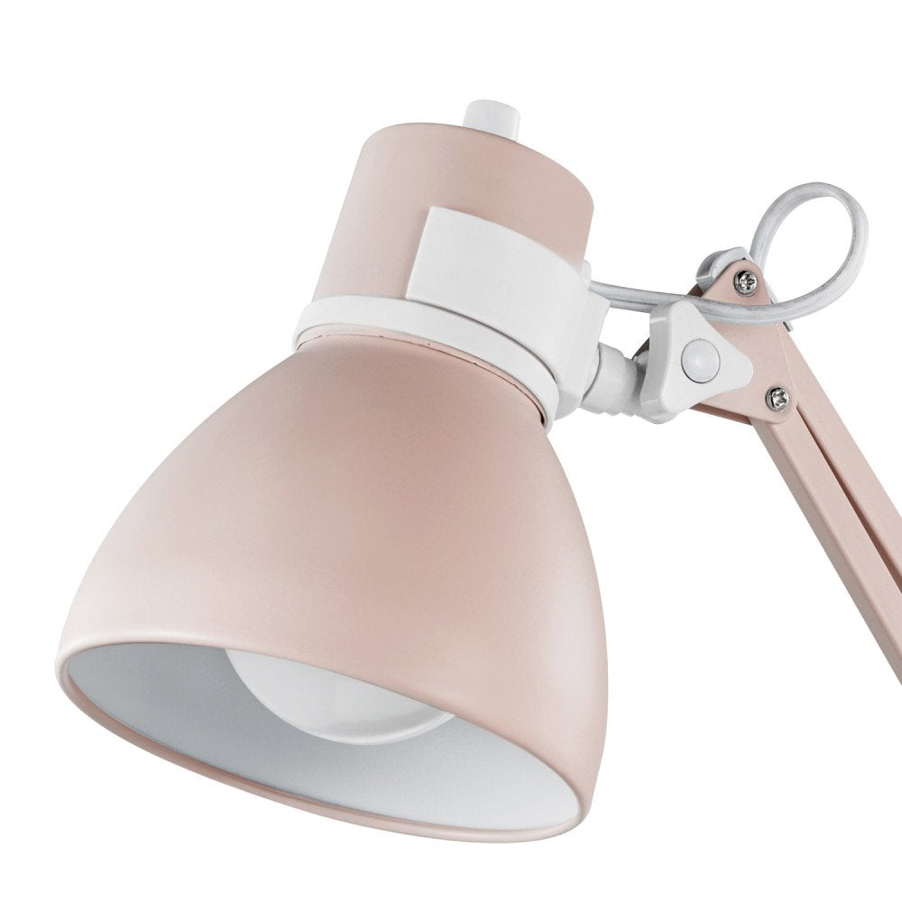 28" Swing Arm Architect Desk Lamp, Matte Rose Finish, White Accents, Rotary Switch on Shade, Partially Adjustable Arm, Modern Lighting for Bedroom or Office, E26 Base