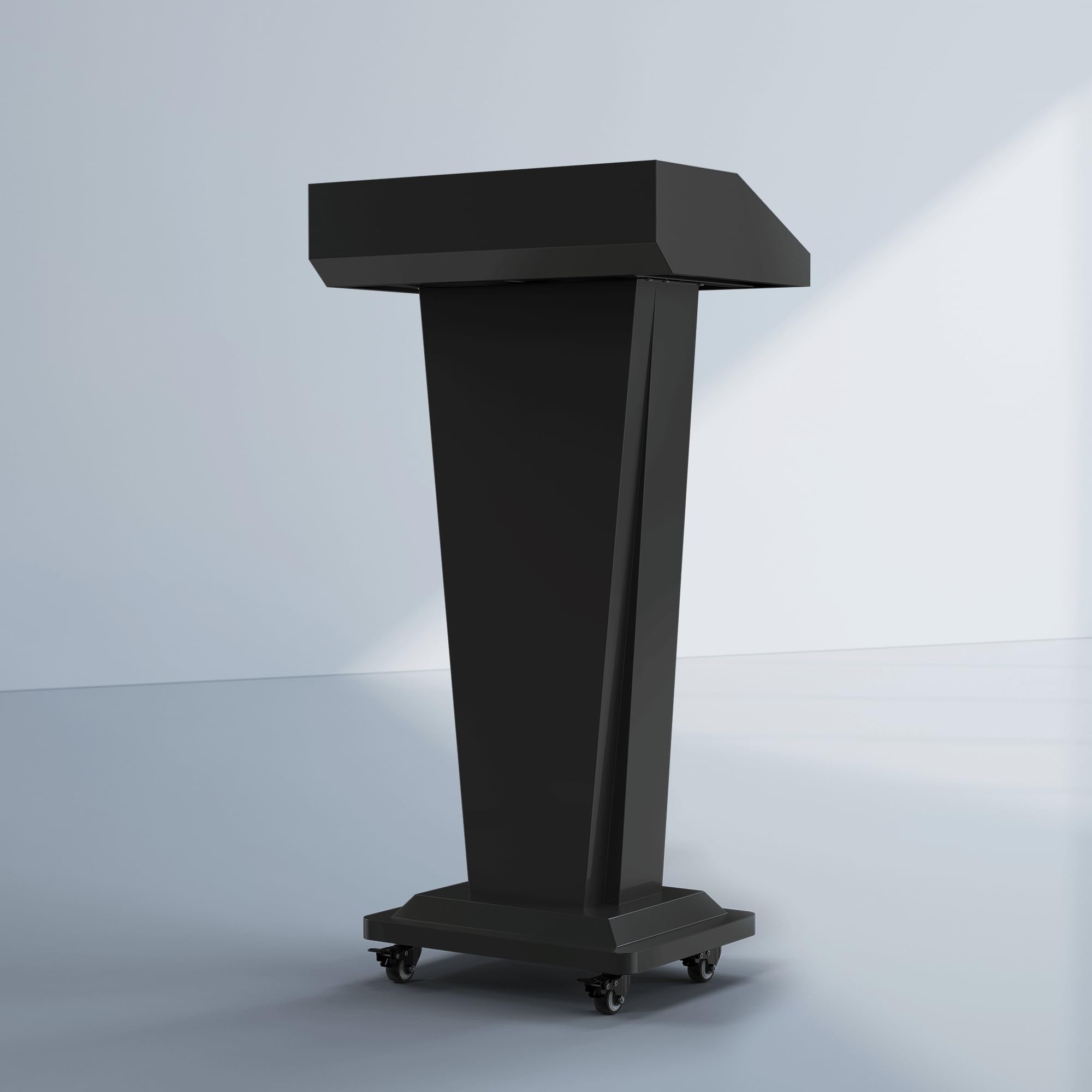 Podium Stand with 4 Locking Wheels, Heavy-Duty Metal Lectern for Church, School, Office, and Conference, Large Lockable Storage Cabinet, 43.7" H, Black