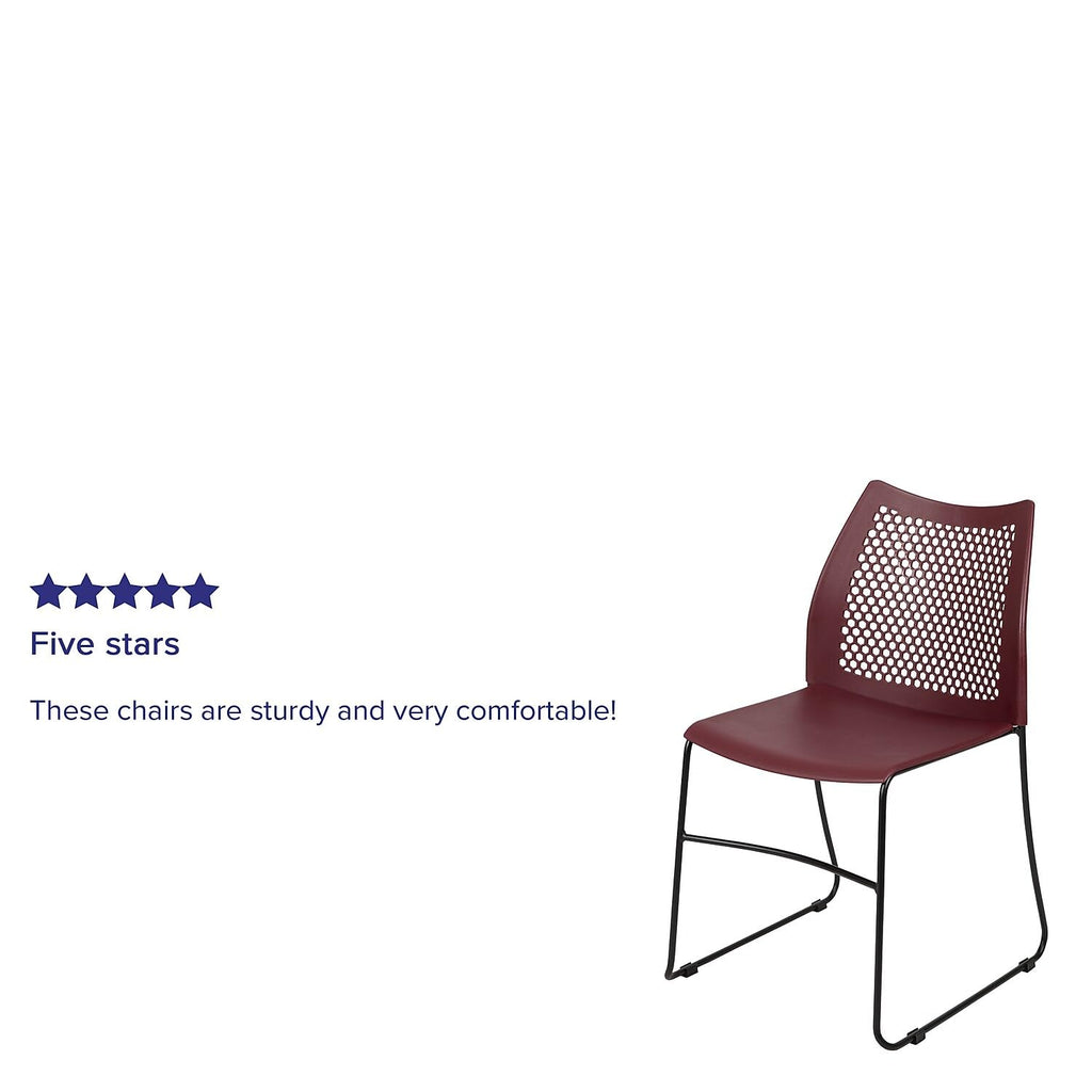 HERCULES Series 5 Pack 661 lb. Capacity Burgundy Stack Chair with Air-Vent Back and Black Powder Coated Sled Base