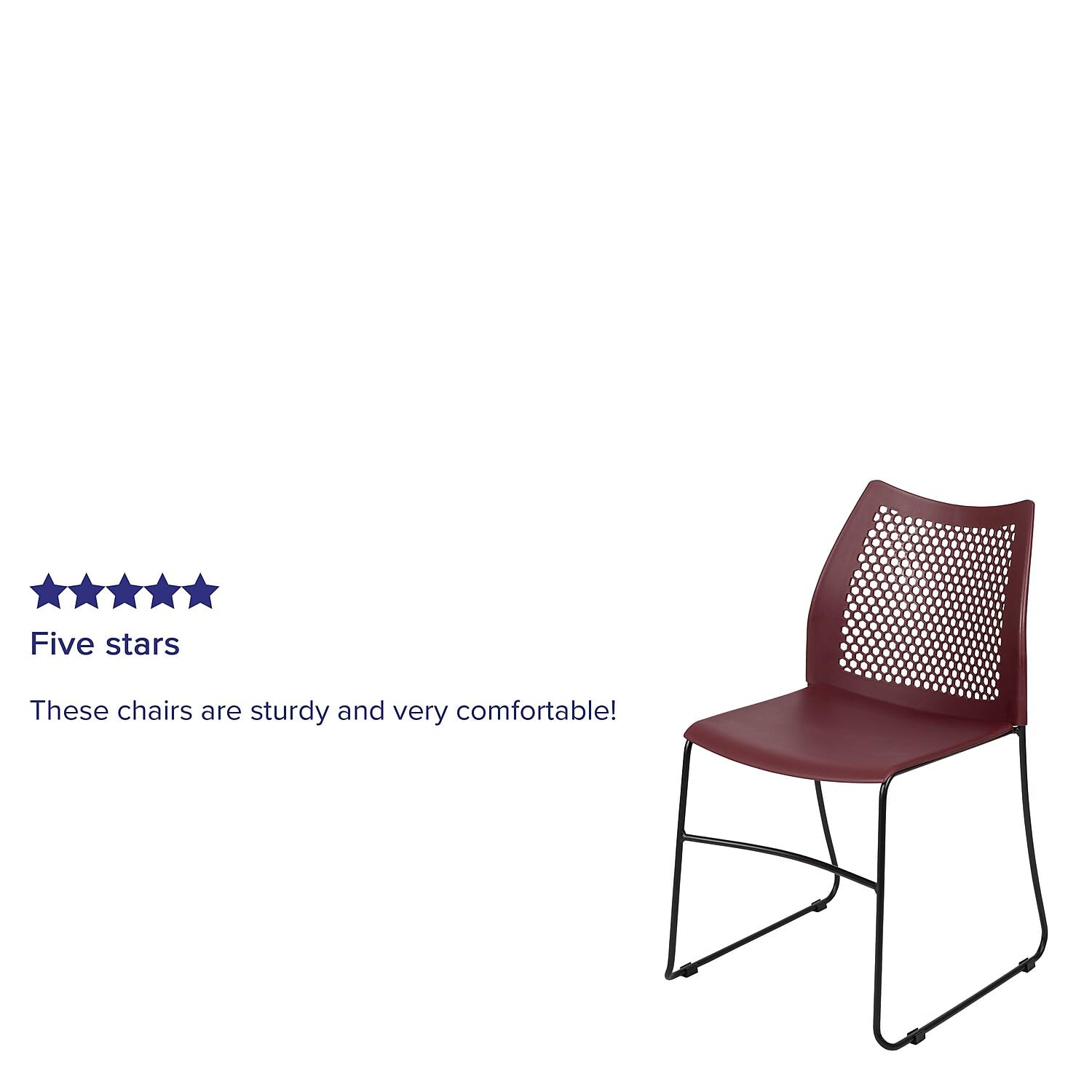 HERCULES Series 5 Pack 661 lb. Capacity Burgundy Stack Chair with Air-Vent Back and Black Powder Coated Sled Base