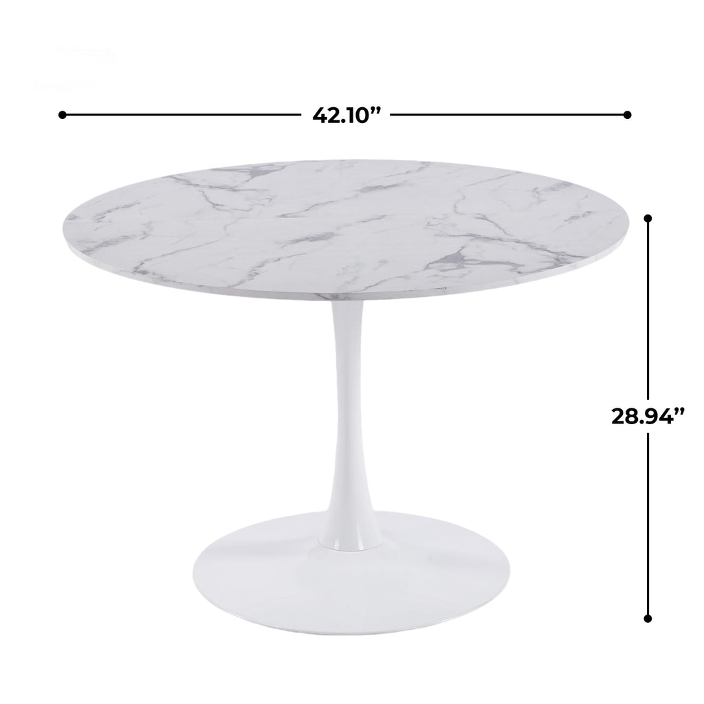 Sybrioka 42" Tulip Table for 4-6 Persons Modern Round Dining Table, Mid-Century Modern White Marble Small Kitchen Table with MDF Wooden Top, Leisure Coffee Table for Living Room, Dining Room, Office