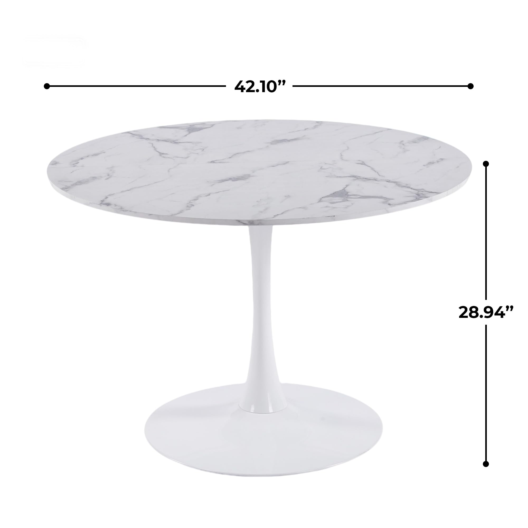 Sybrioka 42" Tulip Table for 4-6 Persons Modern Round Dining Table, Mid-Century Modern White Marble Small Kitchen Table with MDF Wooden Top, Leisure Coffee Table for Living Room, Dining Room, Office