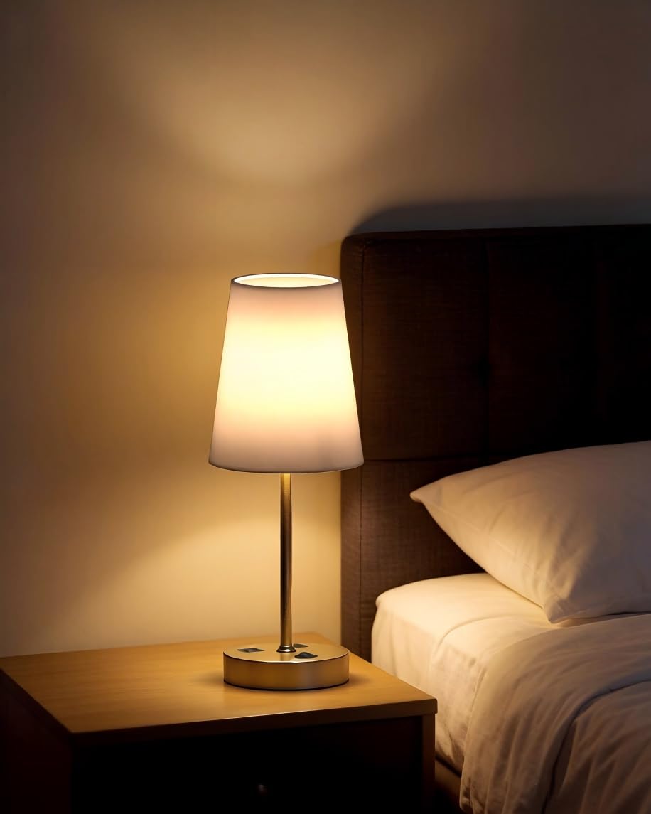 Bedroom Table Lamp, Bedside Lamp with AC Outlet and USB C Charging Ports(PD 20W), 3-Way Dimmable Lamp with Switch, Lamps with Shade for Night Stands, Living Room, Desk, and Home Office, 6.5Ft