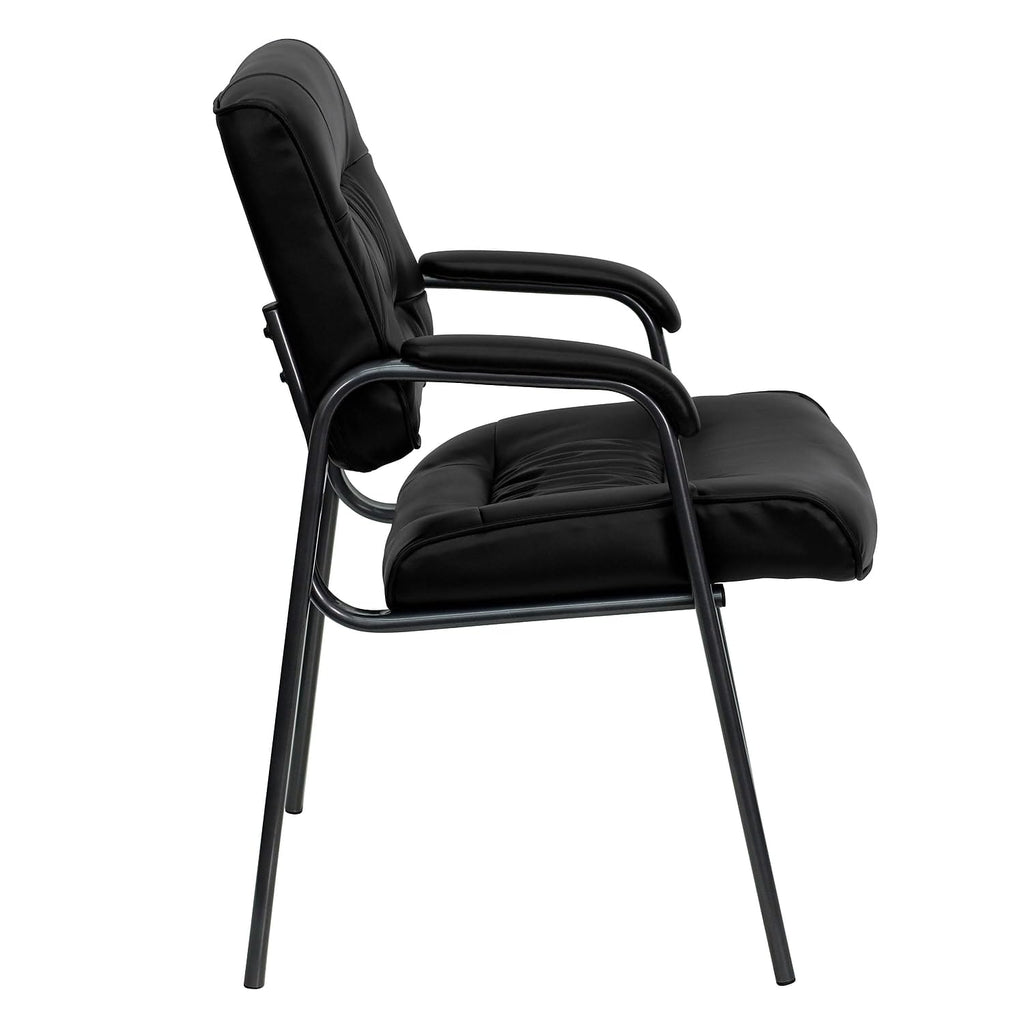 Haeger Black LeatherSoft Executive Side Reception Chair with Titanium Gray Powder Coated Frame
