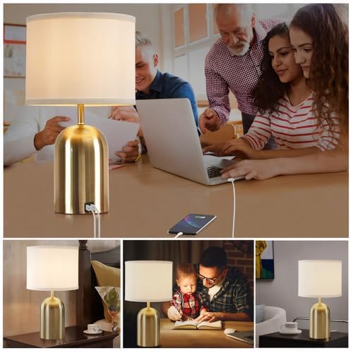 Touch Control Table Lamps Set of 2, Gold Bedside Lamps for Bedroom