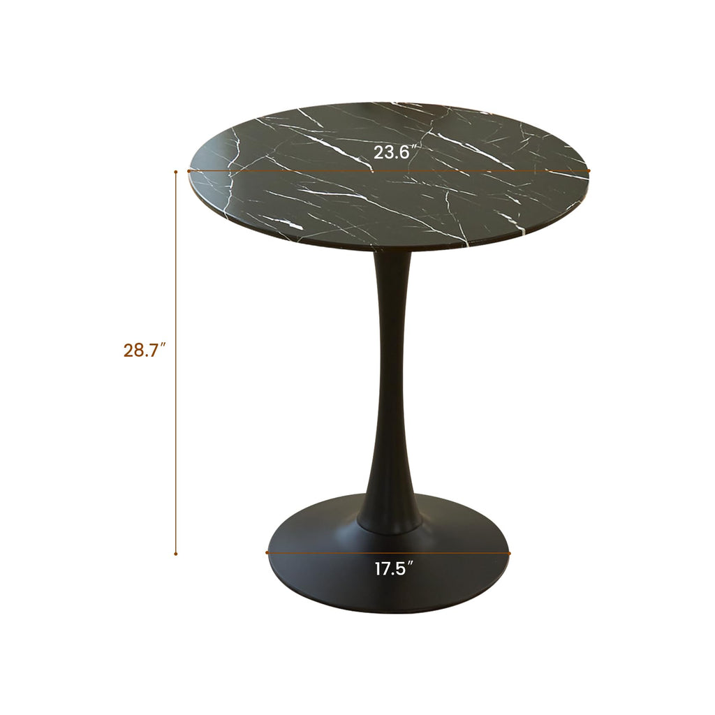Hansweld Round Dining Table, 24" Circle Tulip Table with Thickened Tabletop & Metal Pedestal, Mid Century Modern Bistro Table for Kitchen, Small Places, Living Room, Cafe (Marble Pattern Black)