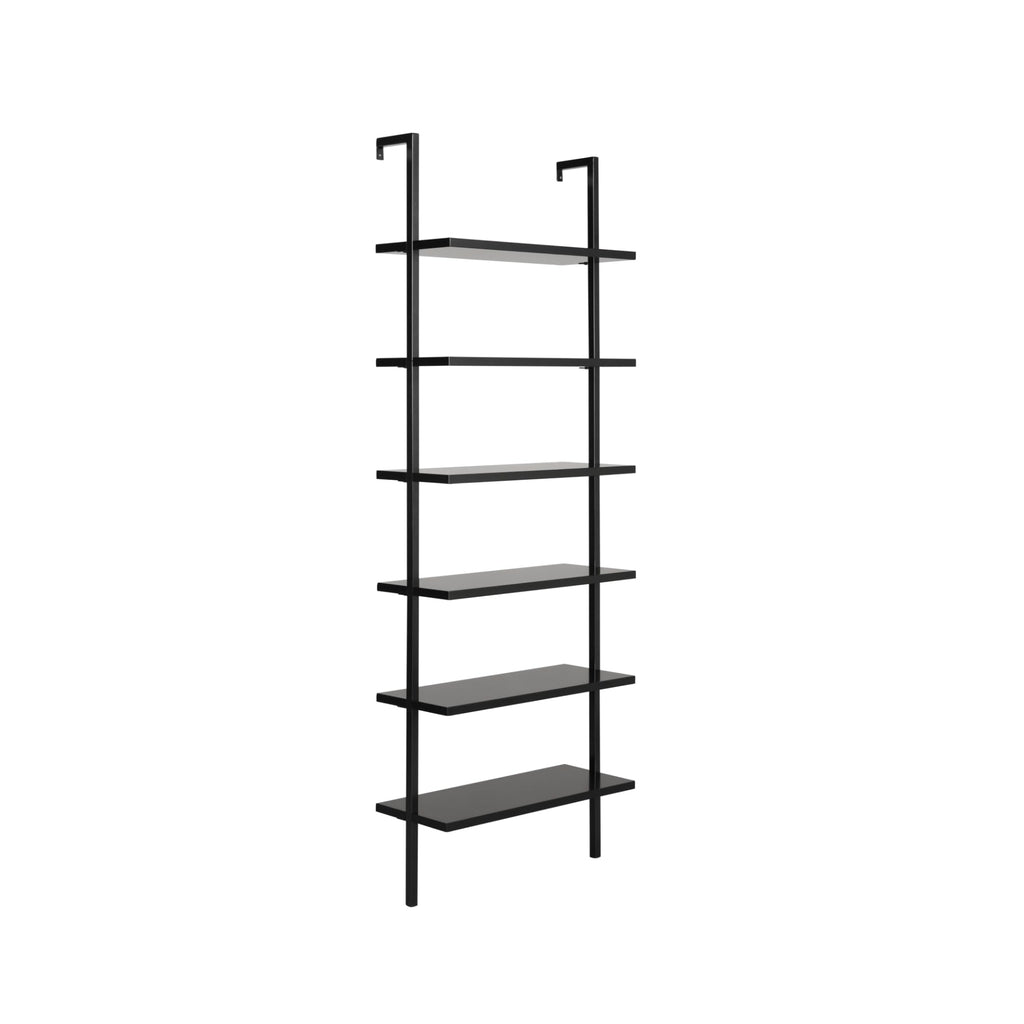 Set of 4, 6-Shelf Tall Bookcase, Wall Mount Bookshelf Wood Shelves and Metal Frame, Matte Black, Set of 4