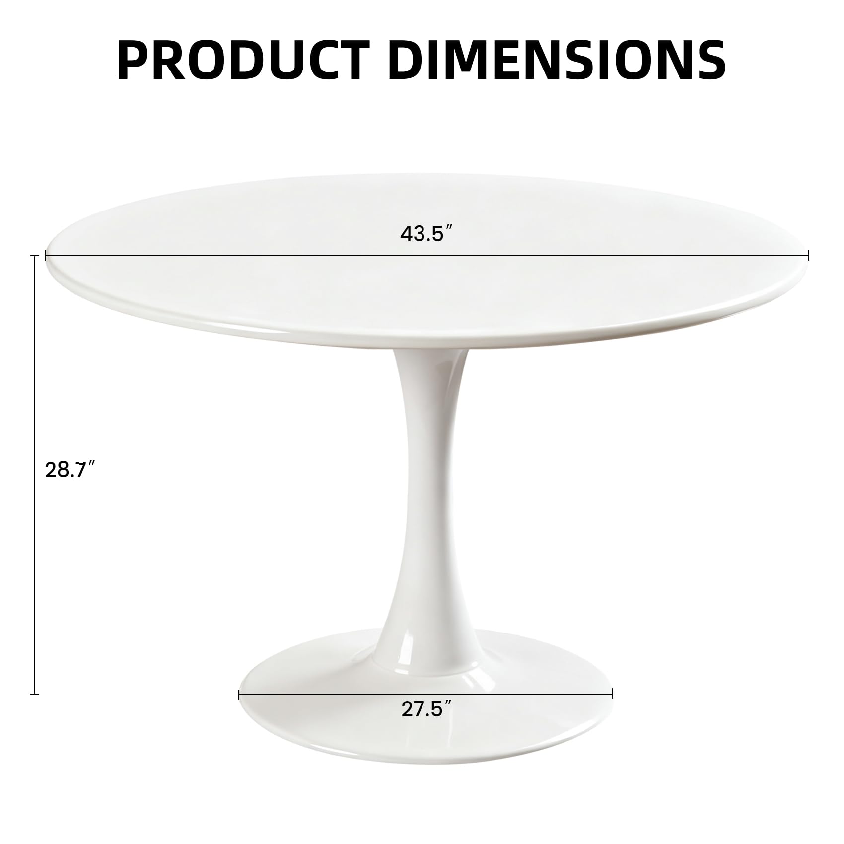 Hansweld 43.5" Tulip Table, Round Dining Table with Thickened Tabletop & Metal Pedestal, Mid Century Modern Bistro Circle Table for Kitchen, Small Places, Living Room, Cafe (White)
