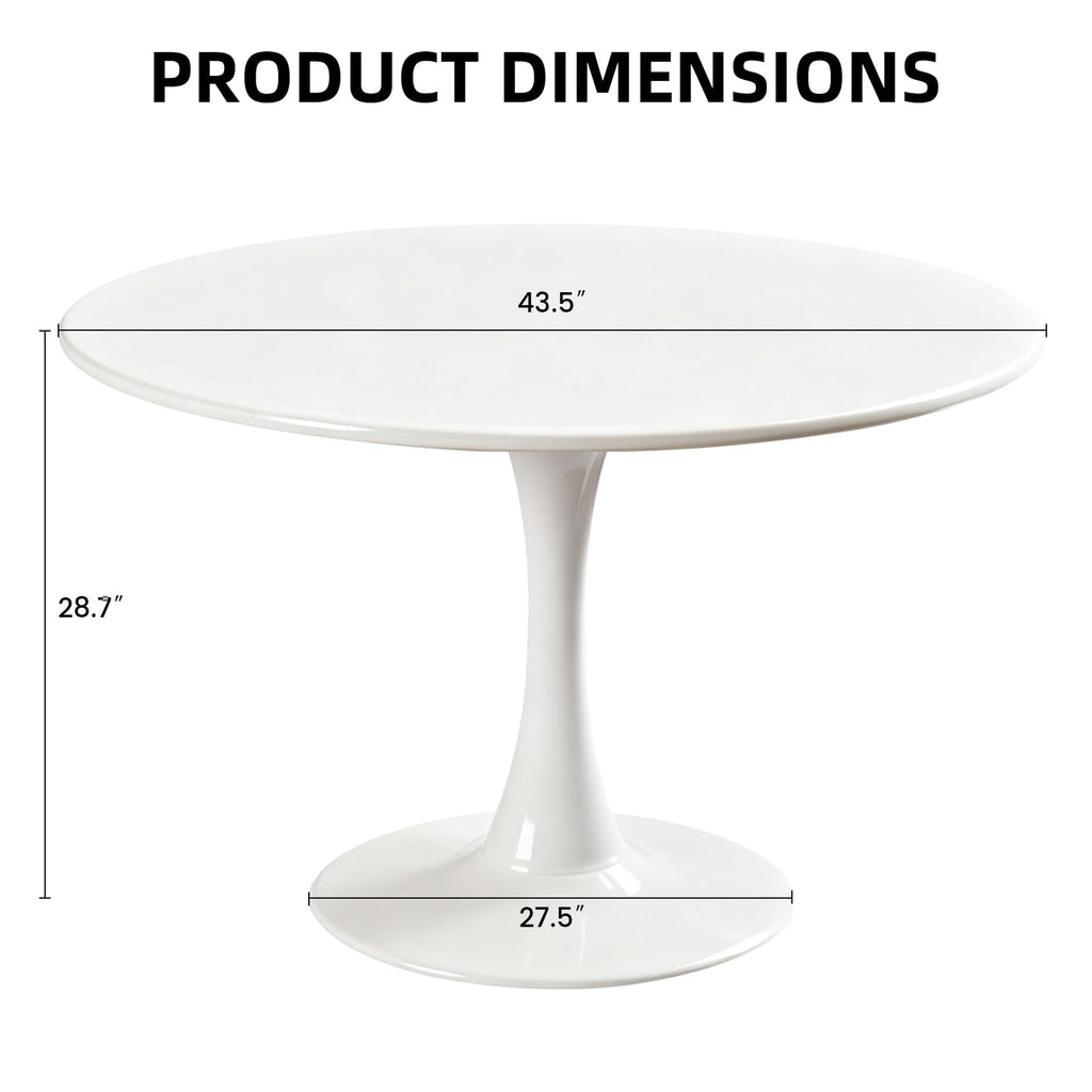 Hansweld 43.5" Tulip Table, Round Dining Table with Thickened Tabletop & Metal Pedestal, Mid Century Modern Bistro Circle Table for Kitchen, Small Places, Living Room, Cafe (White)