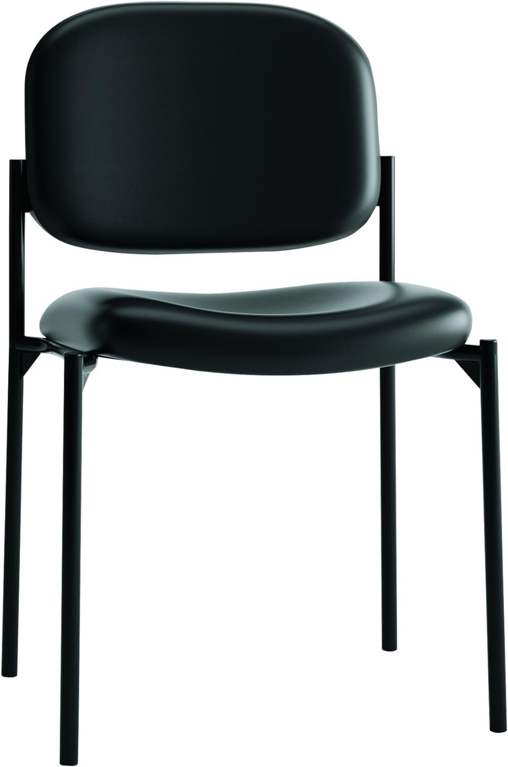 Guest Office Chair, Armless Leather Seating for Waiting Rooms, Lobbies, Conference Areas, and Offices, Stackable Side Chair for Reception and Training Spaces, Black